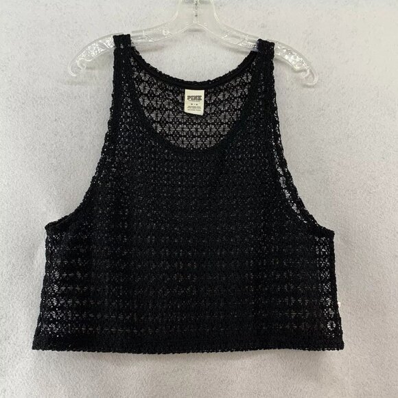 Victoria’s Seceret PINK Black Open Knit Cropped Tank Top Size XS - Picture 1 of 3